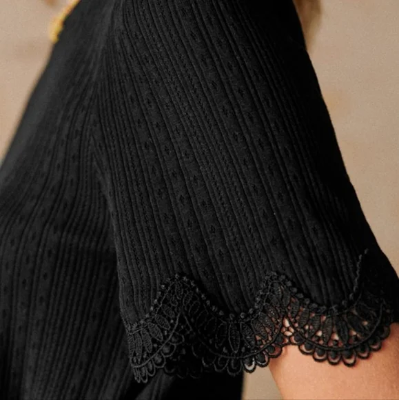 EUC Sezane Clea Lace Pointelle T-Shirt - Picture 2 of 2